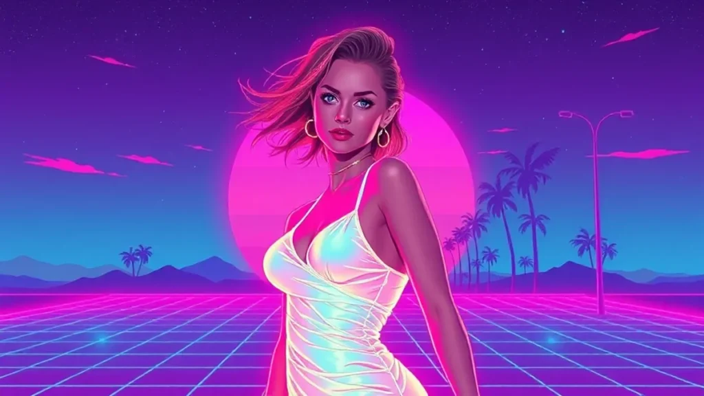 Léa Seydoux in a glowing holographic dress at a cyberpunk Cannes premiere with floating digital art.