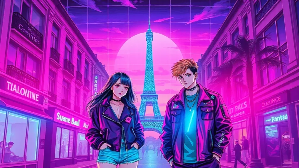 Madison Beer and Justin Herbert stroll through neon-lit Paris streets in Y2K-inspired outfits with floating holographic