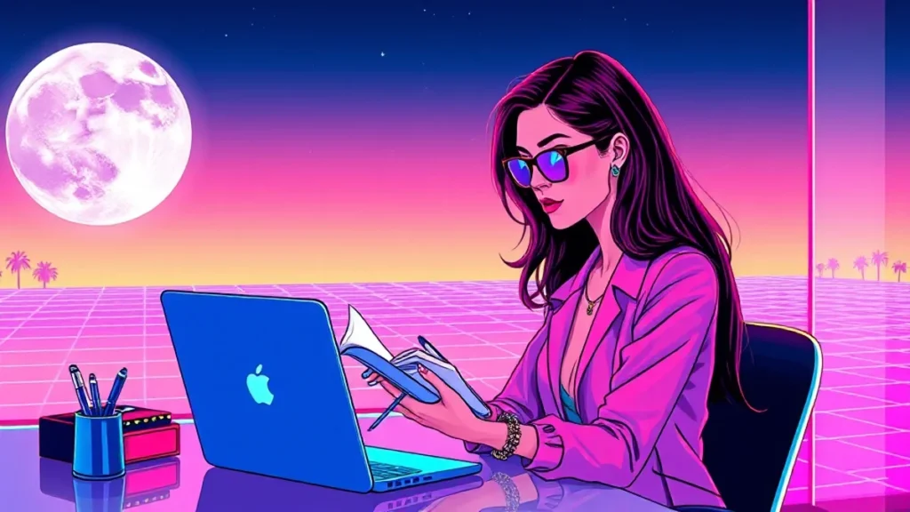 A thoughtful woman reviewing her life goals under the light of a full moon.