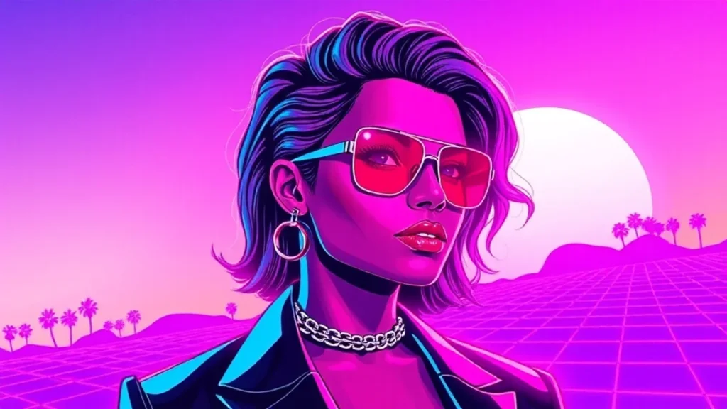 Stylized retro illustration of Colman Domingo surrounded by glowing neon cinematic elements.