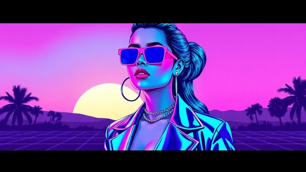 Stylized retro illustration of Dua Lipa in a couture wedding dress with neon Sicilian elements.