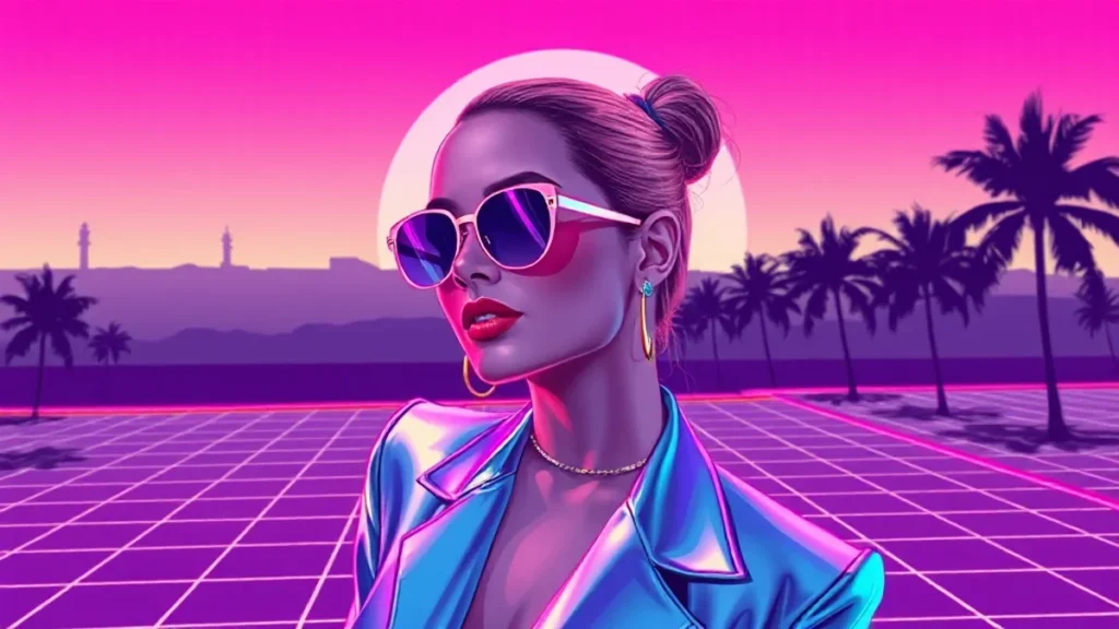 Stylized retro illustration of Dua Lipa in a dreamy Sicilian wedding setting.