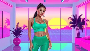 A woman wearing high-quality sage green compression leggings and a matching sports bra set.