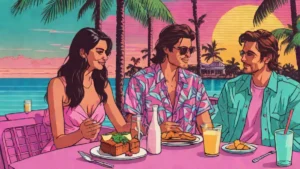 Kendall Jenner and Jacob Elordi enjoying a private romantic moment during a tropical vacation.