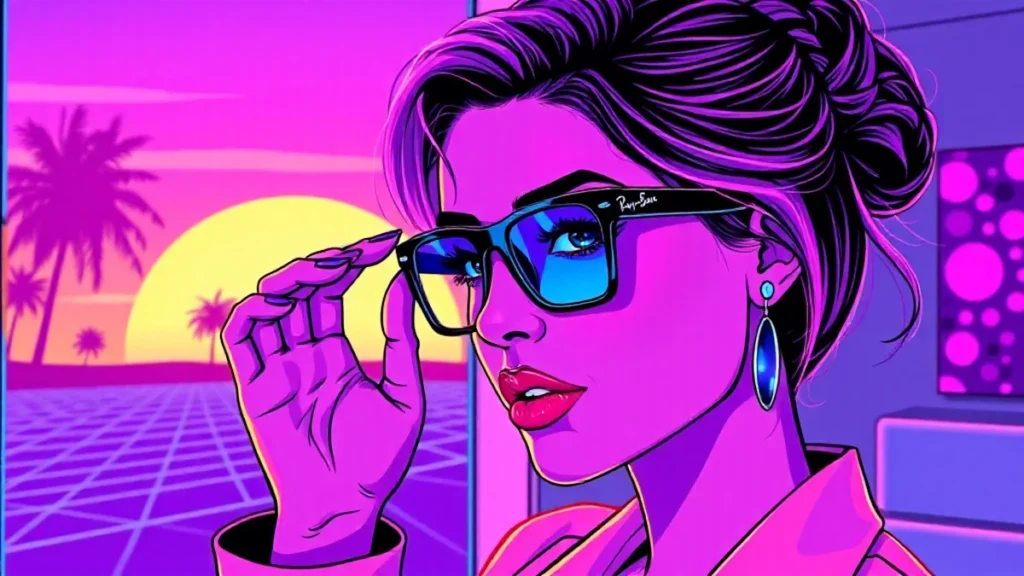 A stylish woman wearing Ray-Ban Meta smart glasses with prescription lenses.