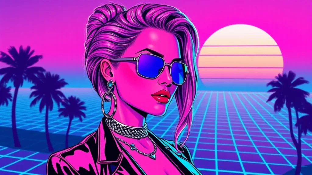 Stylized retro illustration of a resilient woman surrounded by glowing pink holographic flowers.
