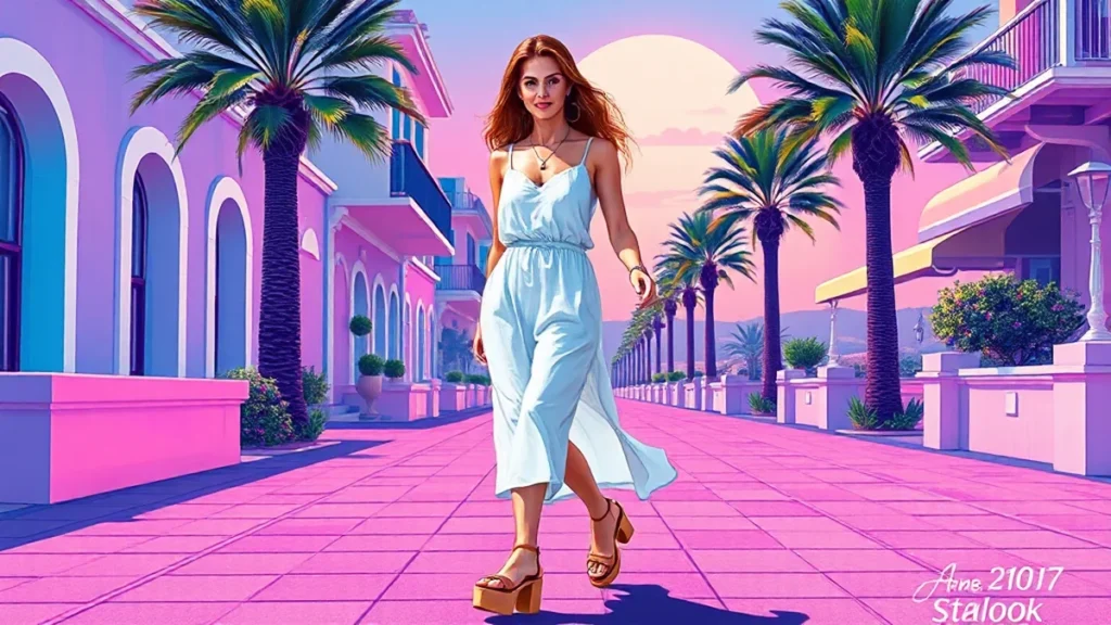 Anne Hathaway wearing a white summer dress and chunky platform sandals in Saint Tropez.