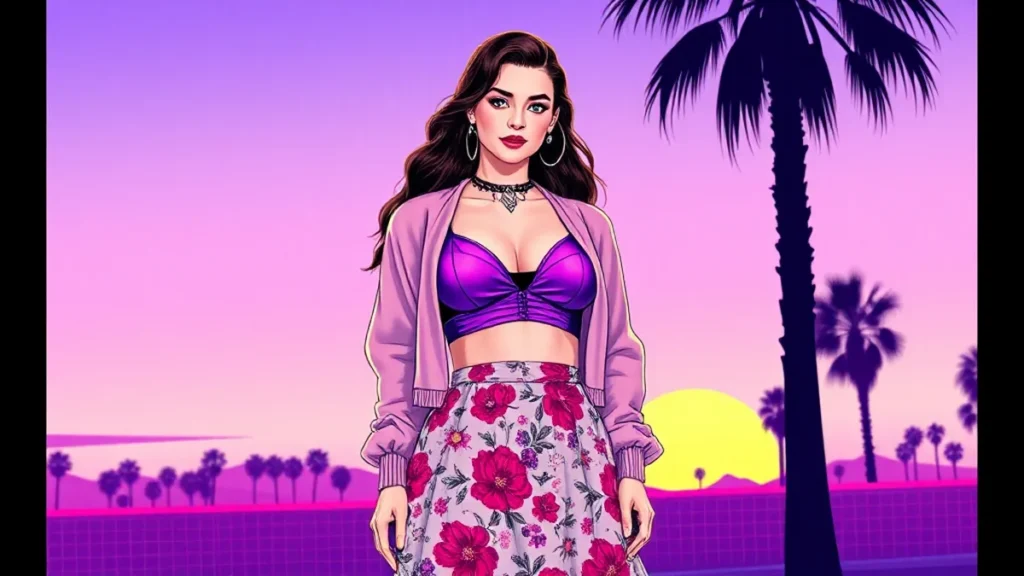 Anya Taylor-Joy wearing a purple Balmain bra and floral skirt for a minimalist summer fashion look.