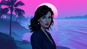 A striking portrait of an elegant woman representing the character Katherine in the series Yaga.