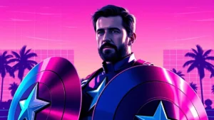 Actor Chris Evans in his Captain America costume holding the iconic shield.
