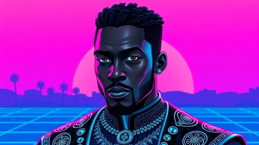 Portrait of actor David Jonsson portraying the grown-up Prince T’Challa in Wakanda.