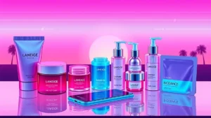 Viral Laneige lip masks and Medicube skincare products arranged for a beauty sale.