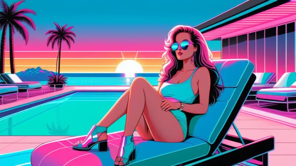 Jen Terry relaxing by a luxury villa swimming pool during a reality television filming session.