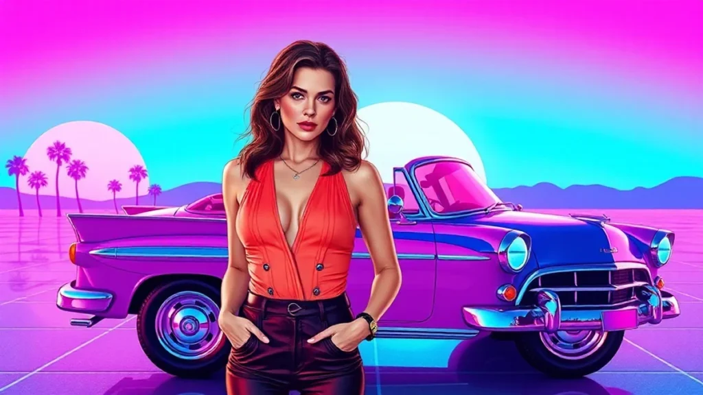 Jessica Biel posing with a colorful Matchbox inspired car for her new movie.