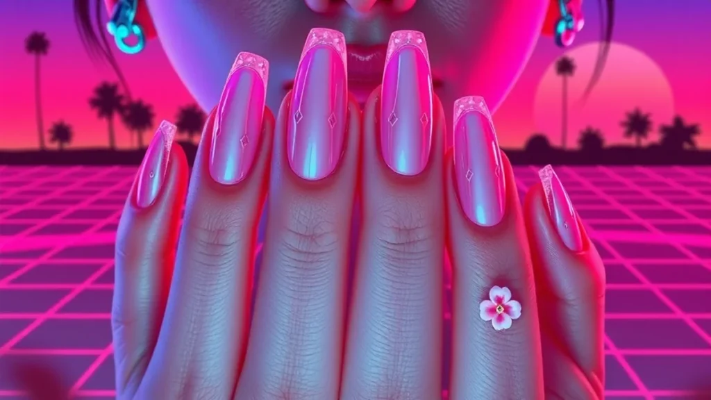 Close up of hands showcasing intricate 3D sculptural summer nail art designs.
