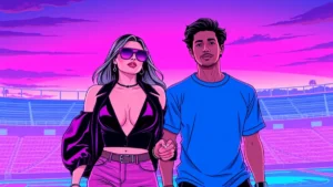 Kylie Jenner and Timothée Chalamet holding hands while attending a major sporting event at a large stadium.