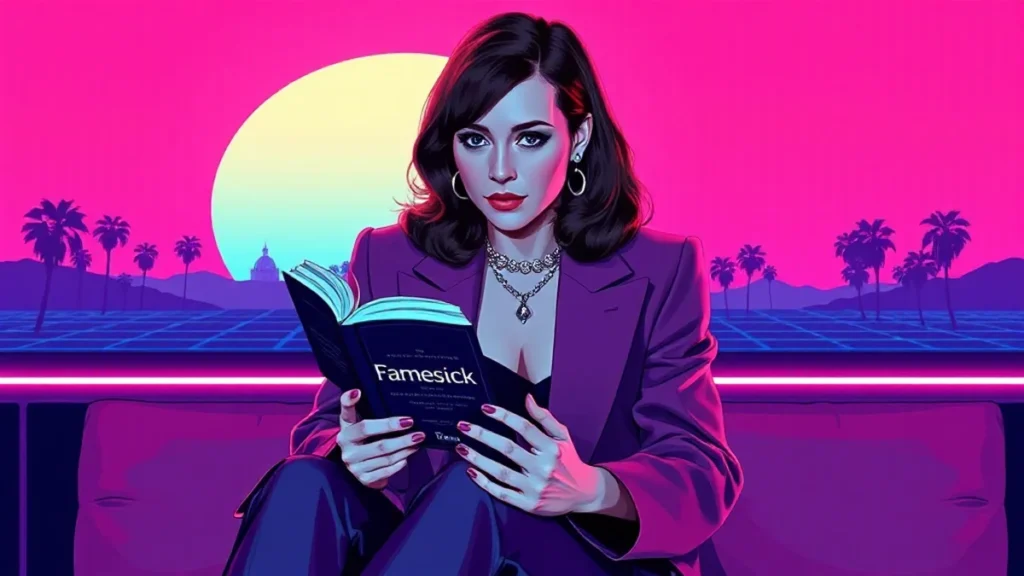 A thoughtful woman holding her new memoir while reflecting on fame and relationships.
