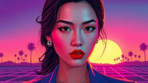 Portrait of actress Lola Tung looking intensely into the camera for an upcoming film project.