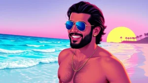Maluma enjoying a sunny vacation day on a beautiful Spanish beach in Formentera.