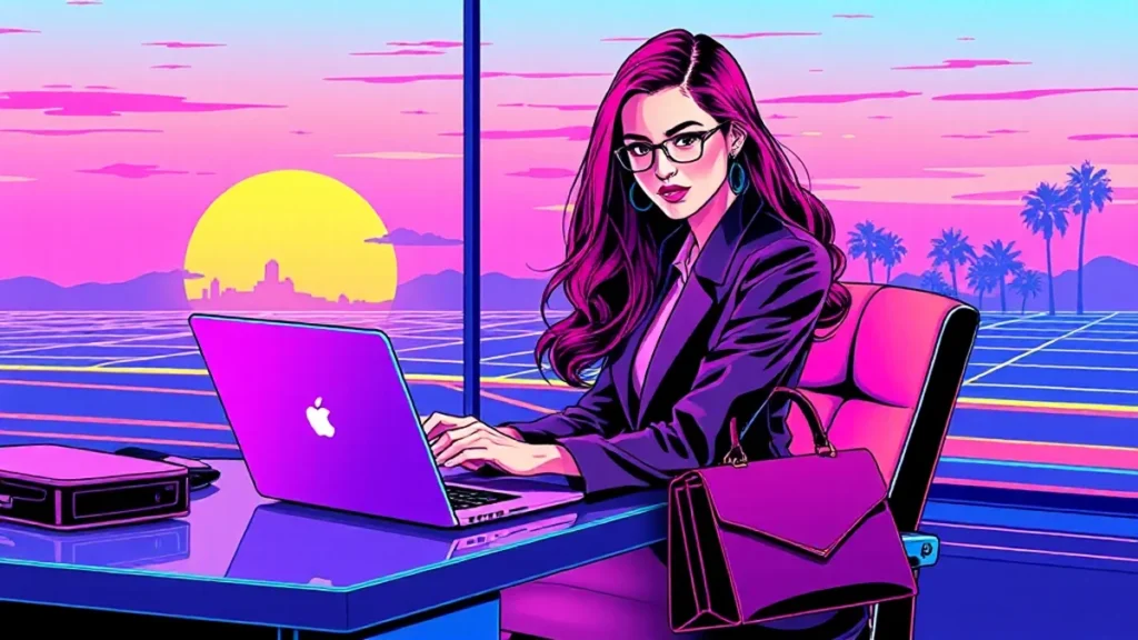 A stylish independent woman working professionally on her laptop to maintain financial autonomy.