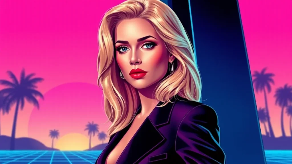 A stylish adult blonde woman posing confidently for a professional portrait.