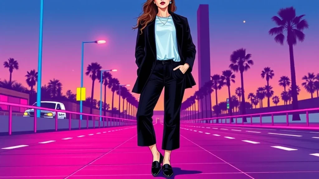 Adult woman styling modern capri pants with an oversized blazer and chic footwear for a contemporary look.
