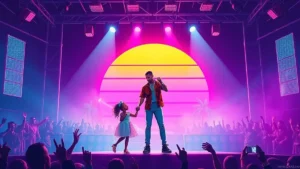 Travis Scott performing on stage at Fanatics Fest with his daughter Stormi Webster.