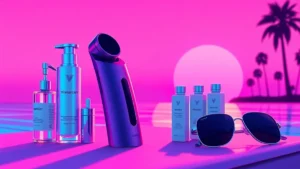 The Womanizer Next Liberty wellness device resting beside summer travel essentials on a bright sunny day.