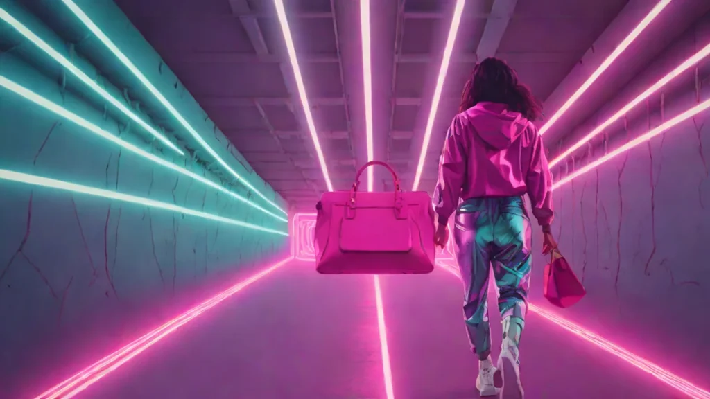 A fashionable female athlete walking through a stadium tunnel wearing luxury designer apparel.