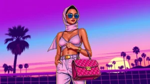 A fashionable woman wearing capri pants, a silk scarf, and sunglasses for a retro summer look.