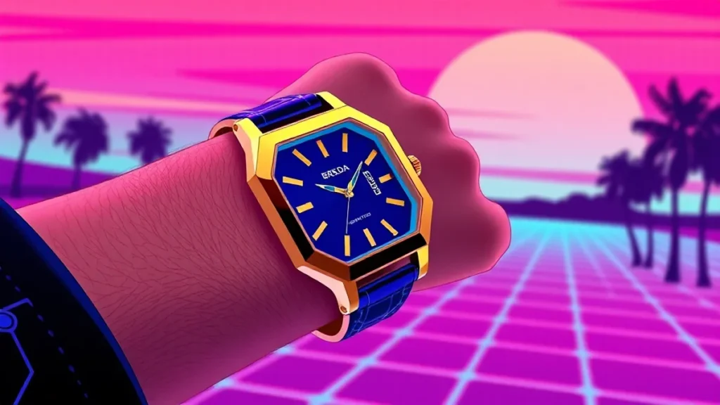 Close up of a Breda Virgil gold watch with a blue dial on a woman's wrist.