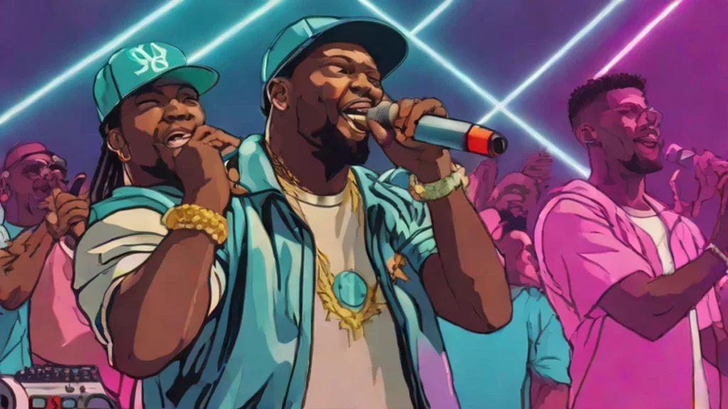 50 Cent and singer Joe performing together during an energetic R&B Versus music battle.