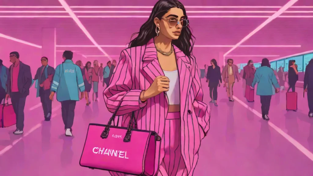 Dua Lipa carrying a massive nautical themed Chanel Cruise tote at the airport.