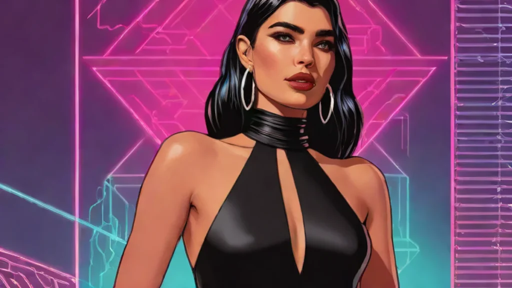 Dua Lipa wearing a sophisticated black halter dress with fringe details in Ibiza.