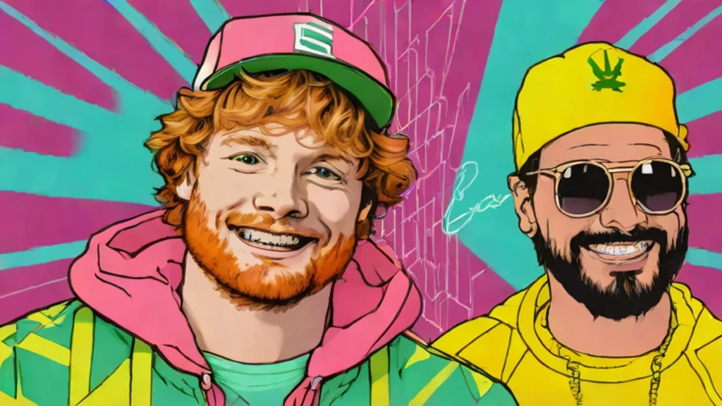 A side-by-side comparison of singer Ed Sheeran and the comedy character Ali G.