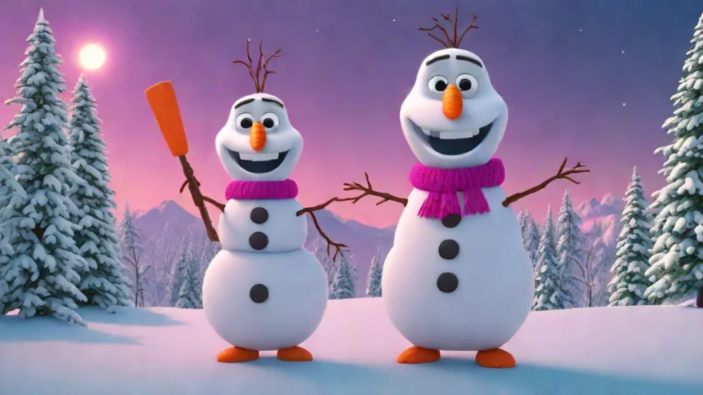 An animated snowman character smiling in a snowy winter landscape for Frozen 3 news.