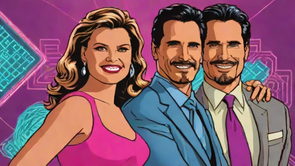 Actors Heather Tom and Don Diamont smiling professionally to represent their soap opera careers.