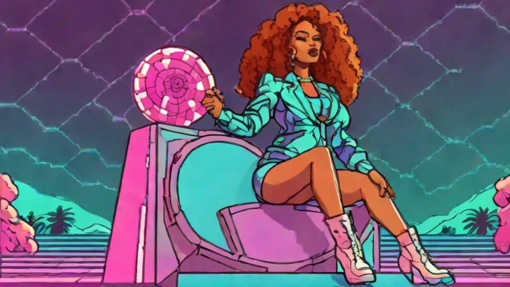 Ice Spice posing with a prosthetic baby bump in her Out My Face music video.