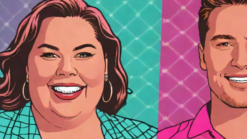 Side by side portraits of Chrissy Metz and Justin Hartley smiling warmly.