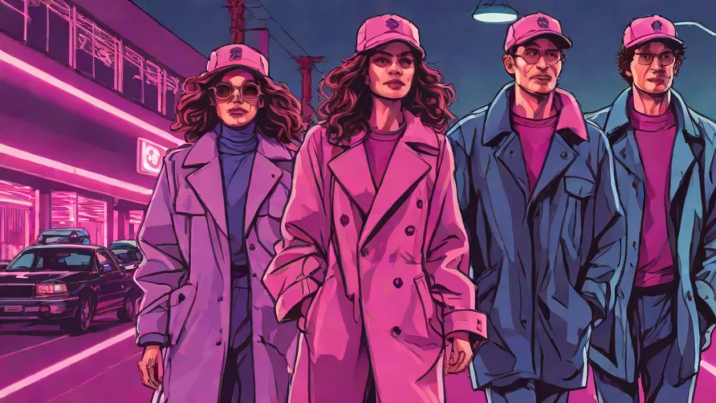 Kaia Gerber and Lewis Pullman walking together in coordinated neutral street style outfits.