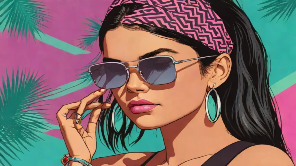 Kendall Jenner wearing a black zig zag headband and sunglasses during a tropical vacation in Hawaii.