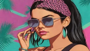 Kendall Jenner wearing a black zig zag headband and sunglasses during a tropical vacation in Hawaii.