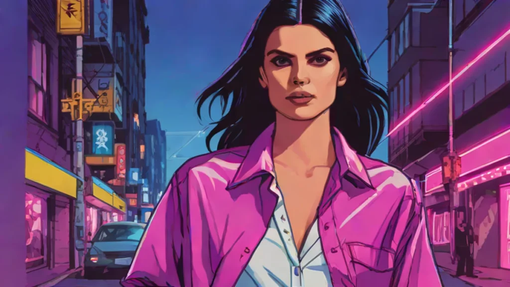 Kendall Jenner wearing a vibrant cobalt blue button-down shirt and black wide-leg trousers while walking outdoors.