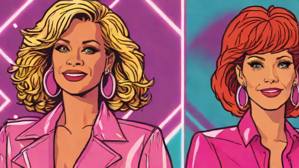 Side by side portraits of two charismatic mature women representing Leanne Morgan and Reba McEntire.
