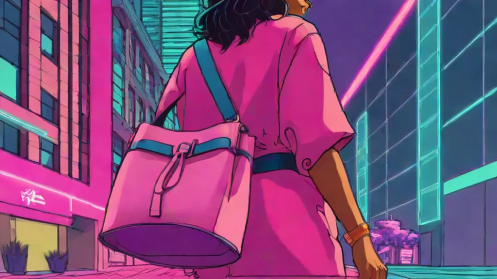 A stylish woman carrying a Liffner belted suede bucket bag as a functional work tote.