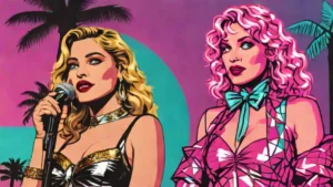 Split image of music legends Madonna and Taylor Swift performing on a concert stage.