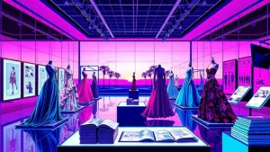 Dramatic designer gowns displayed on mannequins within a prestigious museum costume institute exhibition.