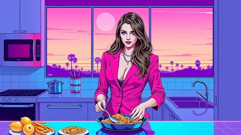 A stylish woman preparing handmade pasta in a modern, bright kitchen setting.