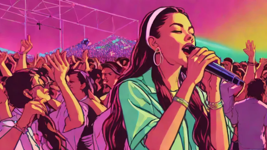 Olivia Rodrigo performing live on stage at the Daisy Chain Fields music festival.