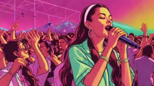 Olivia Rodrigo performing live on stage at the Daisy Chain Fields music festival.